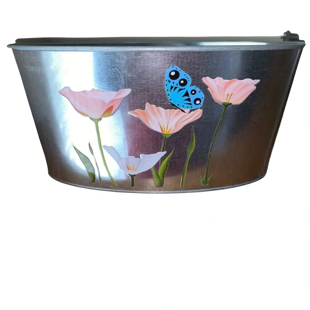 Set of 5 Floral Butterfly Metal Tins 7in Spring Garden Rustic Decor Storage‎